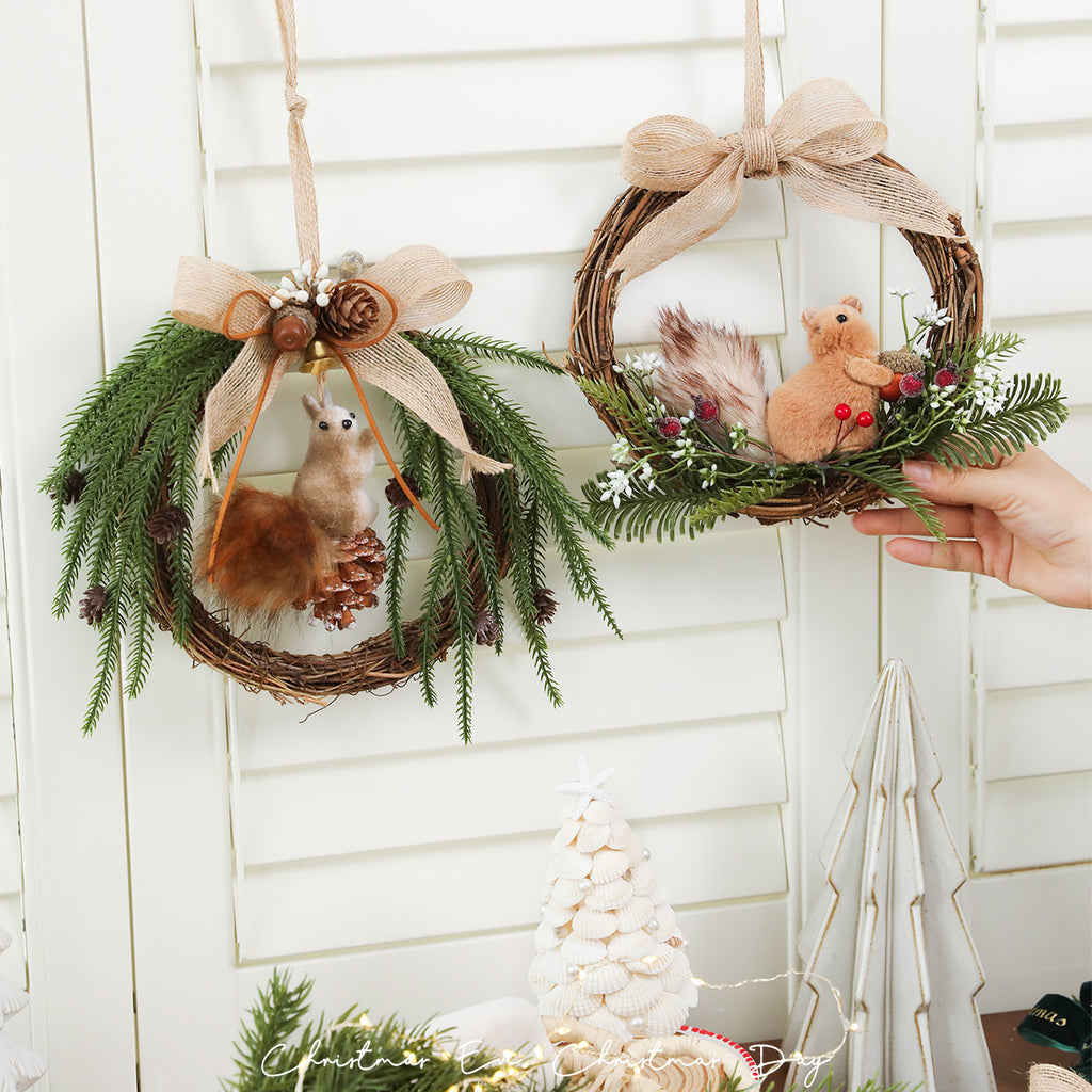 Rustic Christmas Squirrel Wreath Front Door Decor