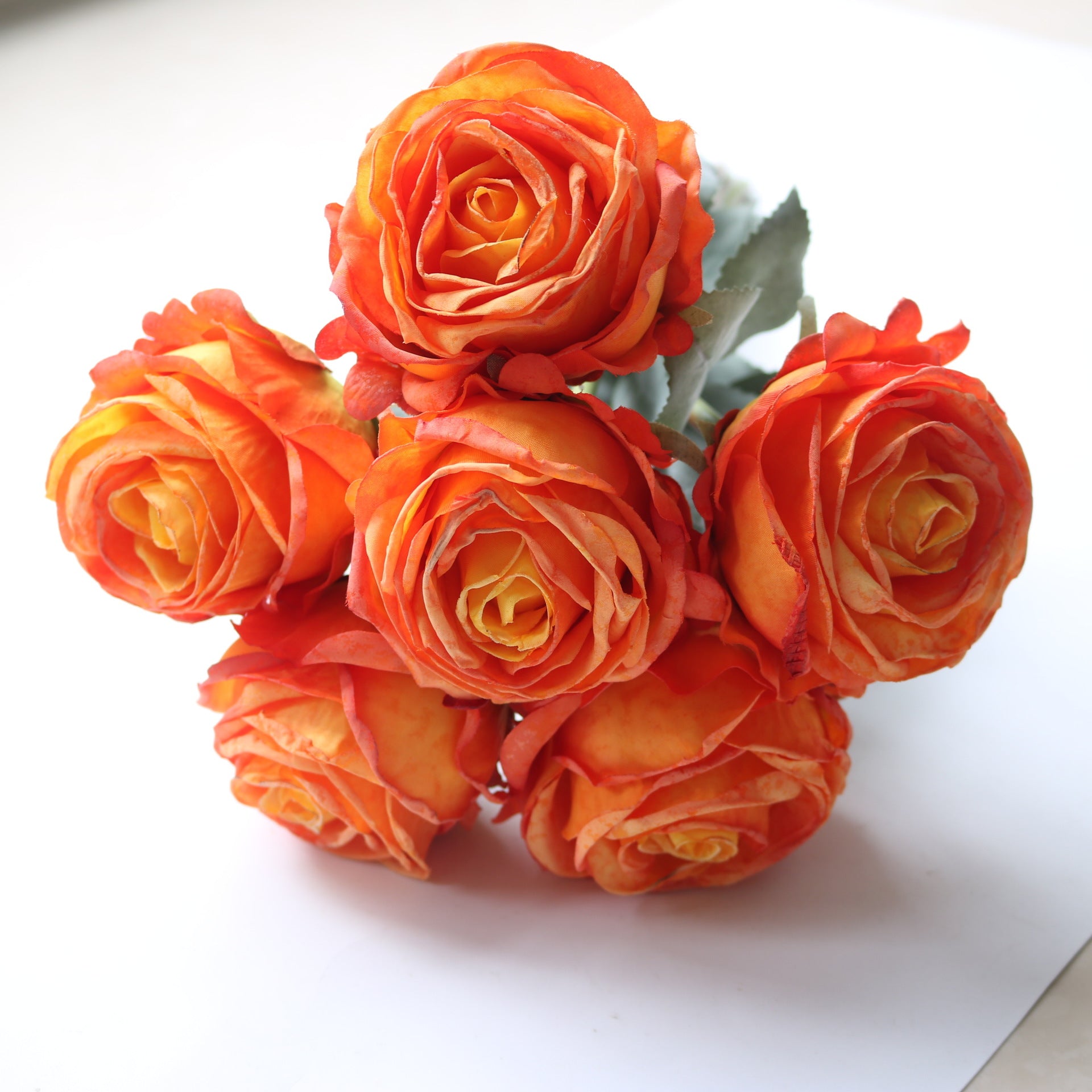 Valentine 6-Head French Burnt Edge Faux Rose Bouquet