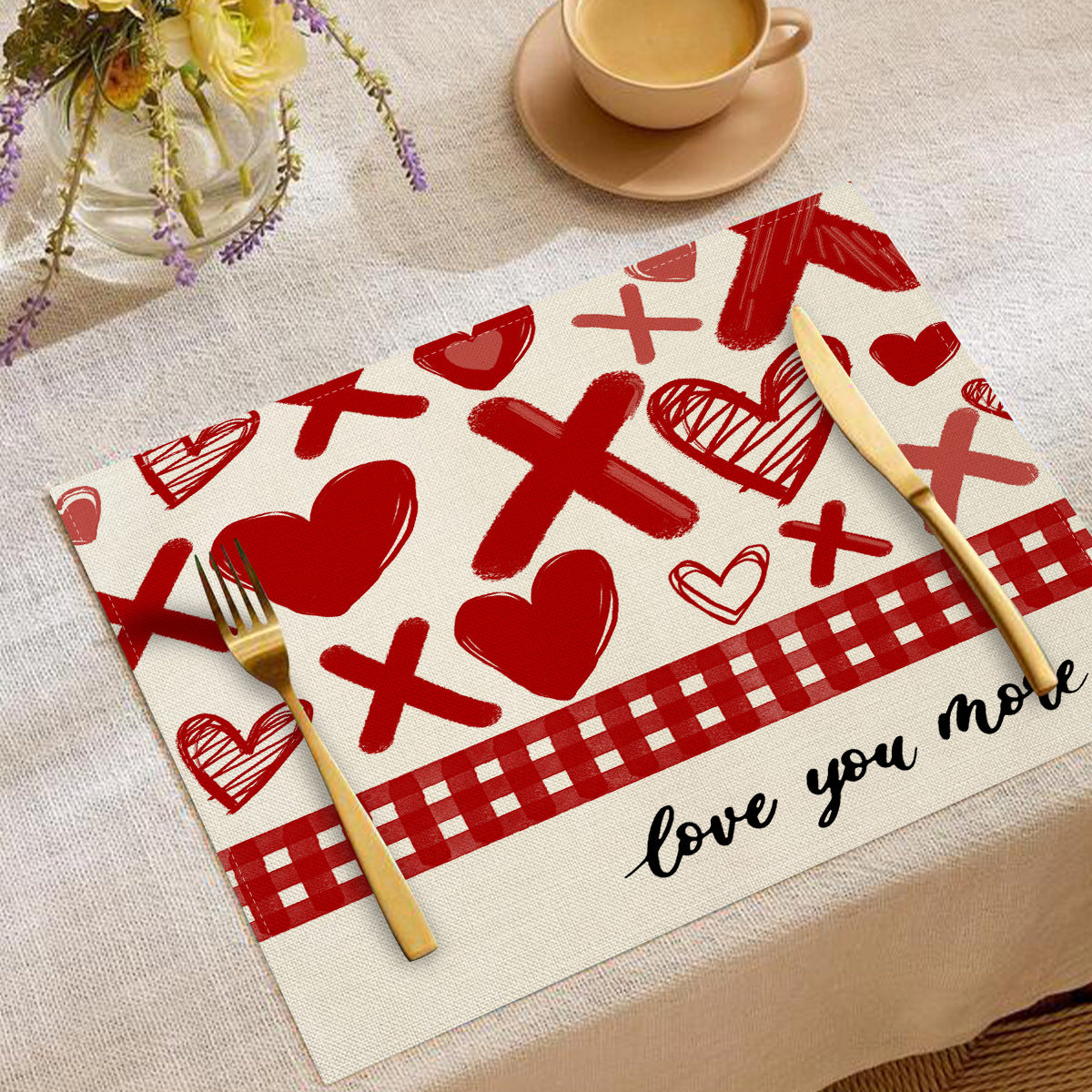 Valentine’s Day Heart Linen Placemats  Table Setting Decor