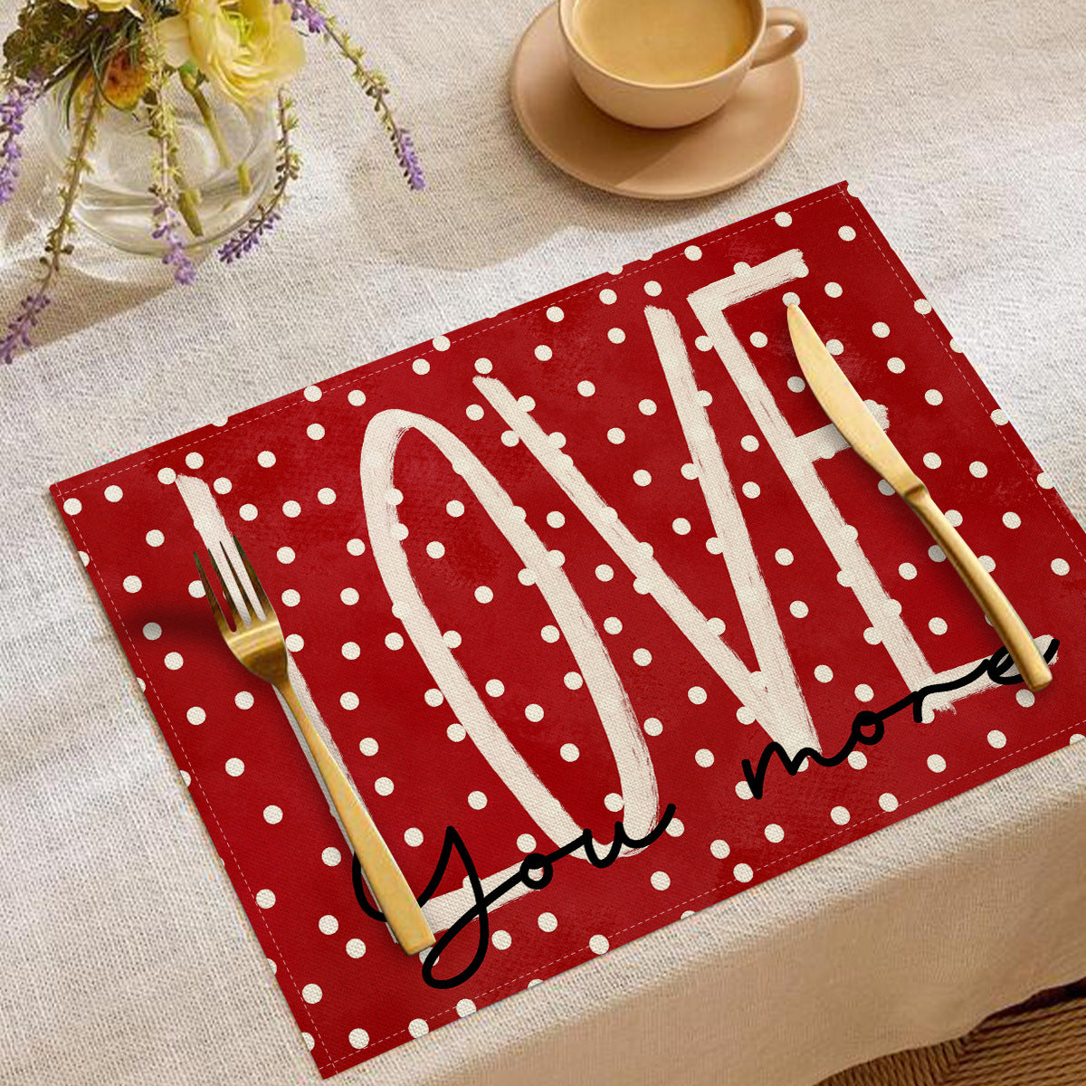 Valentine’s Day Heart Linen Placemats  Table Setting Decor