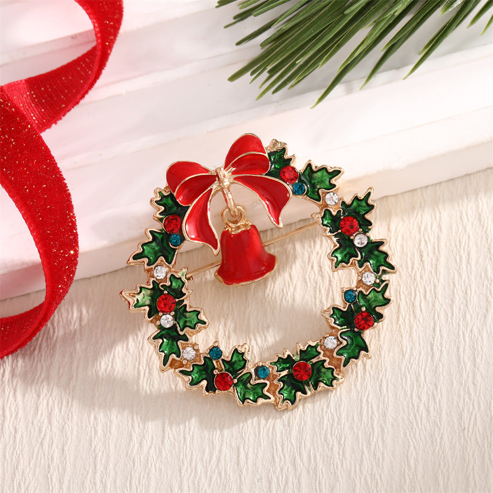 Christmas Alloy Wreath Brooch Holiday Tree Ornament