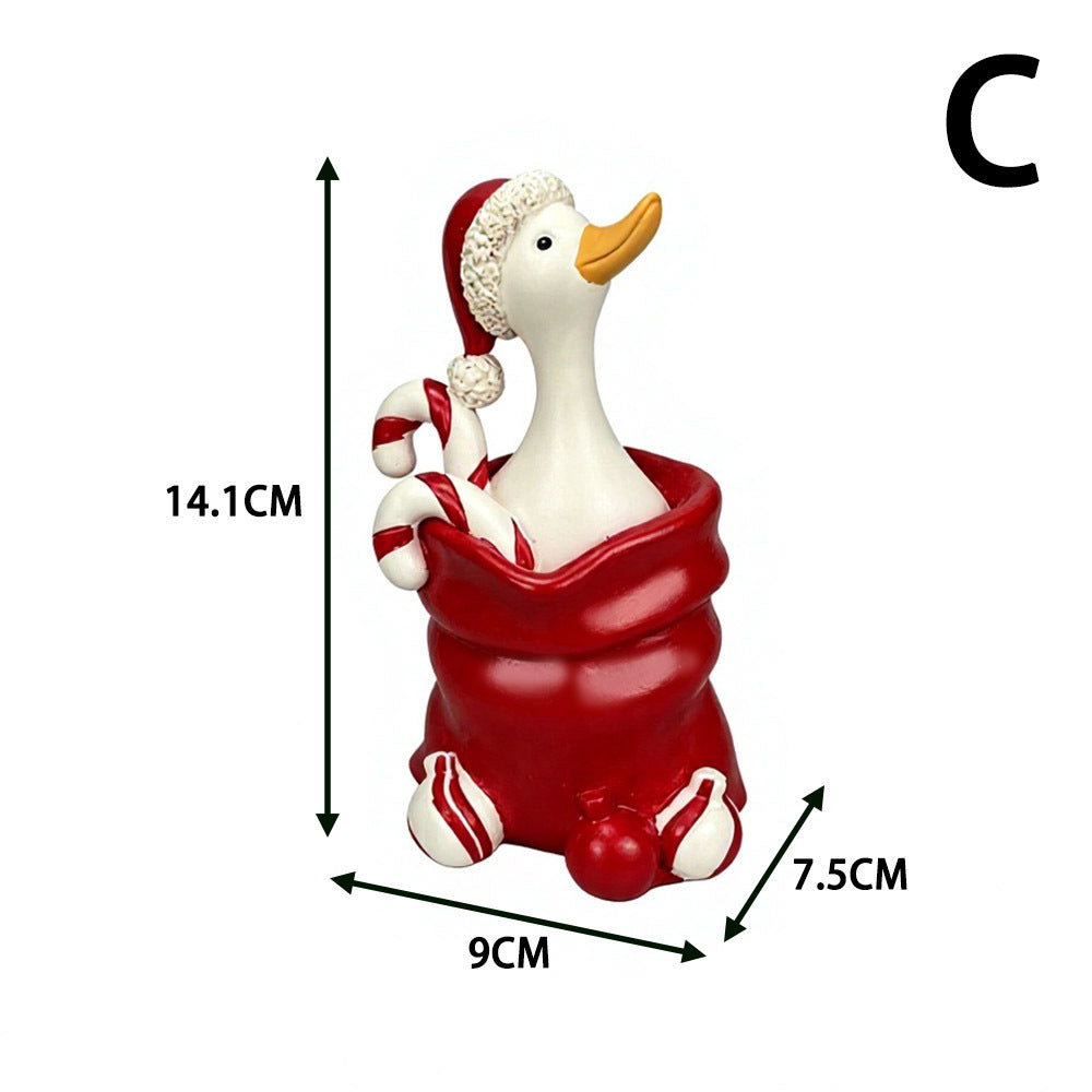 Cute Resin Christmas Duck Figurines Holiday Tabletop Decor