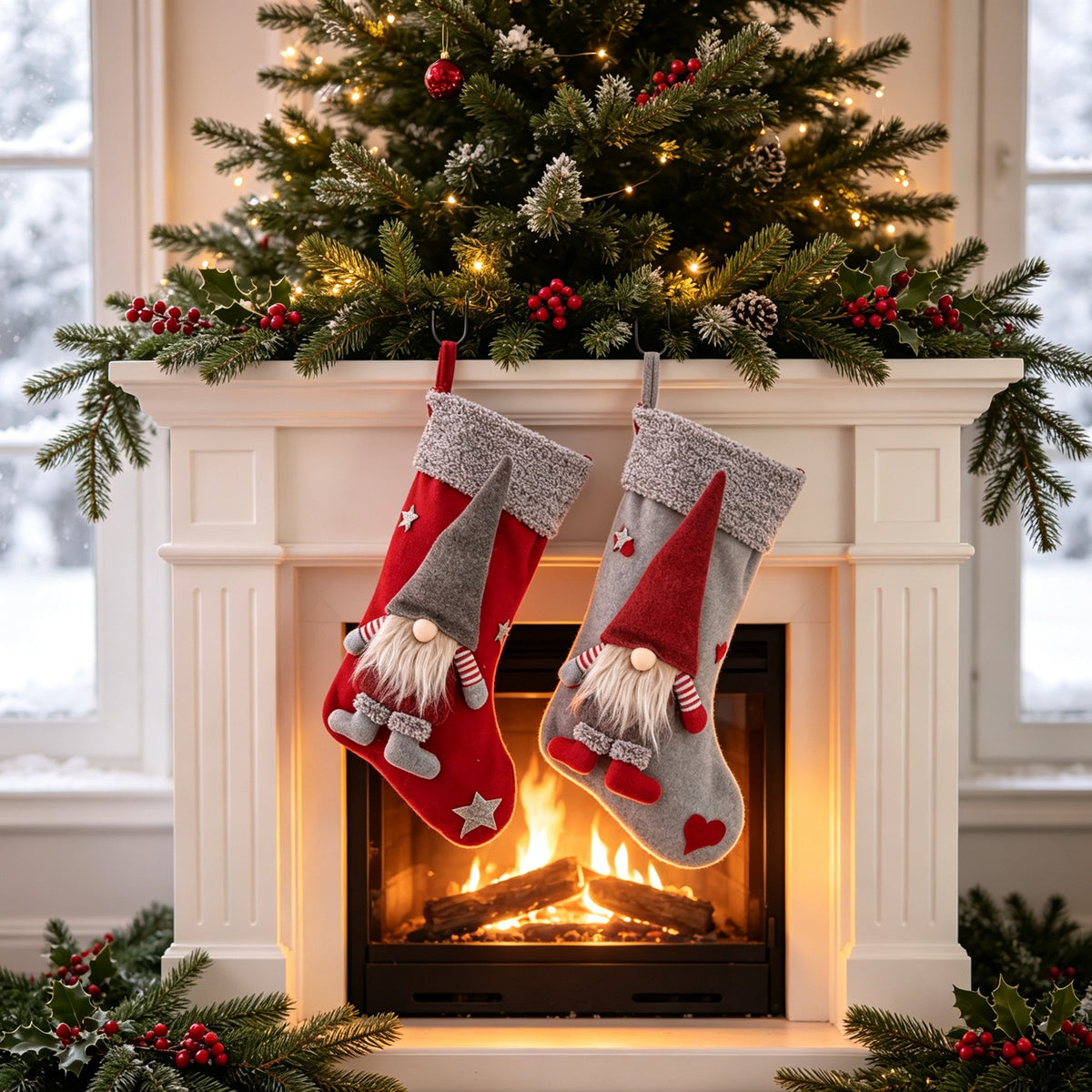 Fabric Gnome Christmas Stocking Hanging Decoration