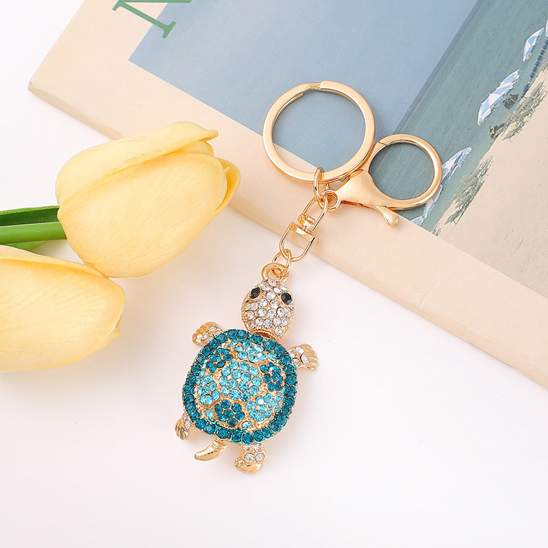 Crystal Turtle Keychain Sparkling Charm with Metal Ring
