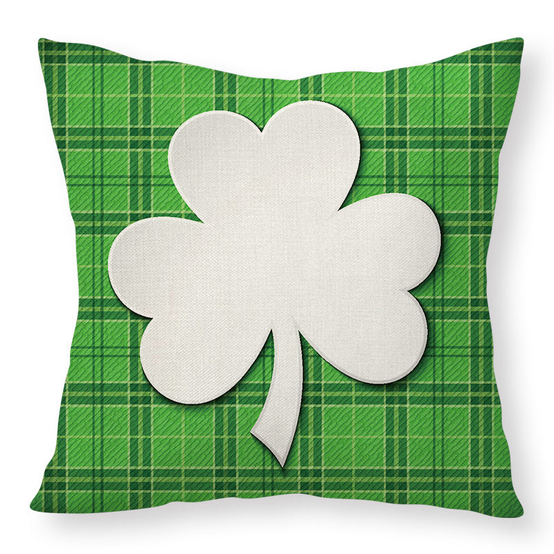 St Patrick’s Day Linen Throw Pillow Cover Shamrock Print