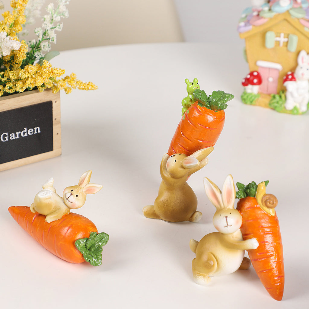Easter Bunny Resin Figurine Cute Carrot Decor
