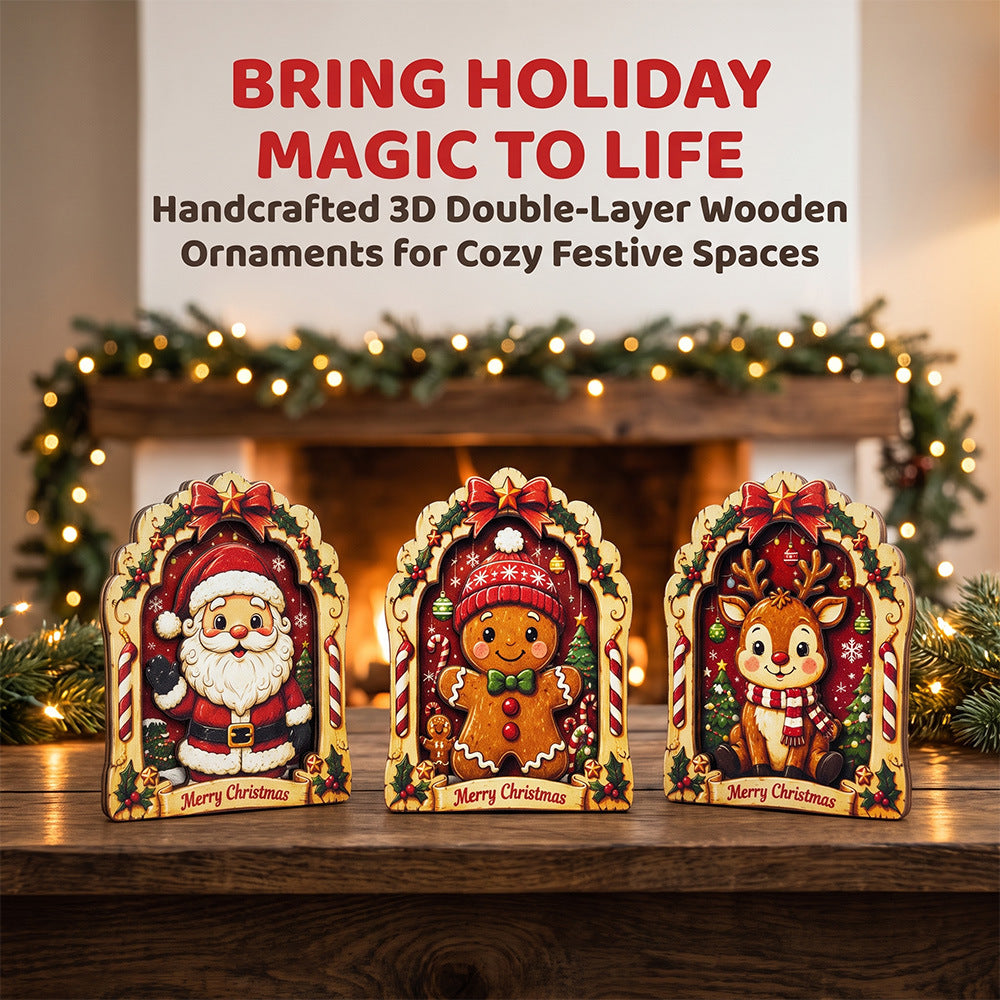 Christmas Wooden Santa Snowman Reindeer Character Tabletop Decor