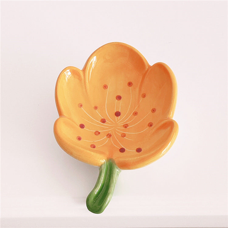 Flower Ceramic Soap Dish Floral Bathroom Tray Decor