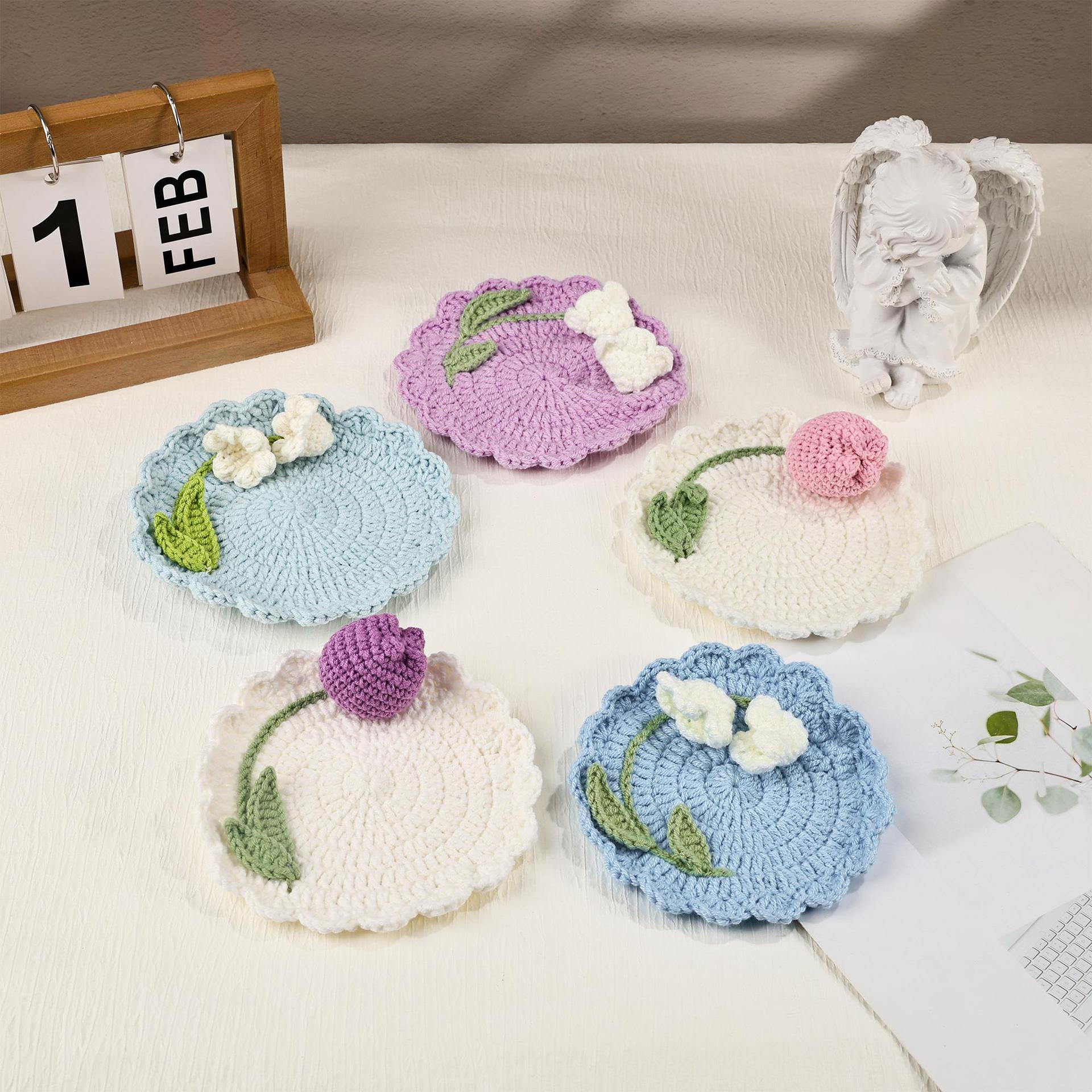 Crochet Flower Coaster Handmade Table Mat Floral Home Decor