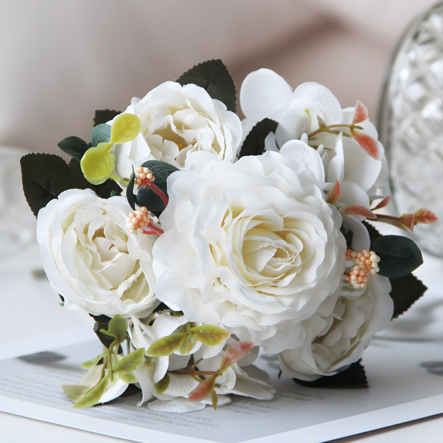 Vintage Peony Rose Hydrangea Artificial Floral Bouquet Decor