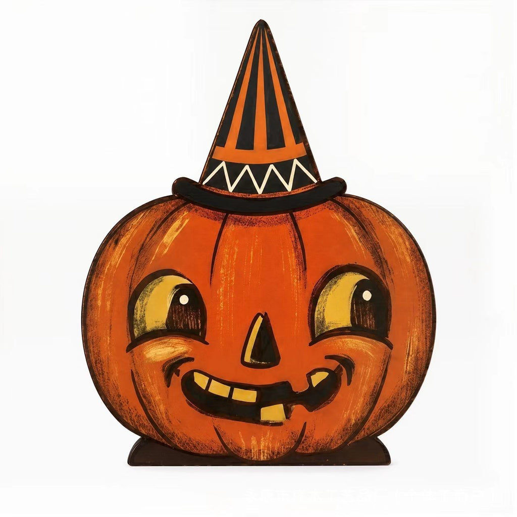 Halloween Wooden Table Decor Cat Owl Pumpkin Design
