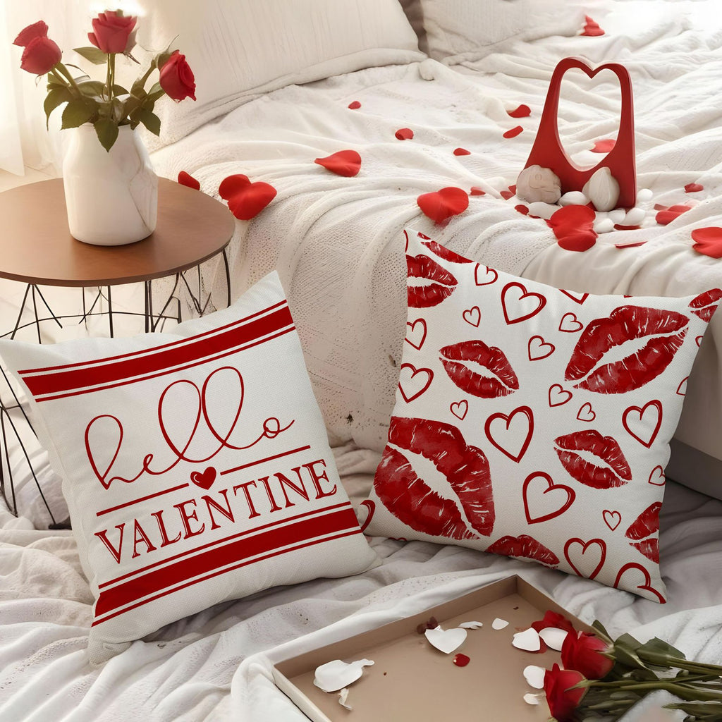Valentine Red Heart Pillow Cover Family Love Decorative Home