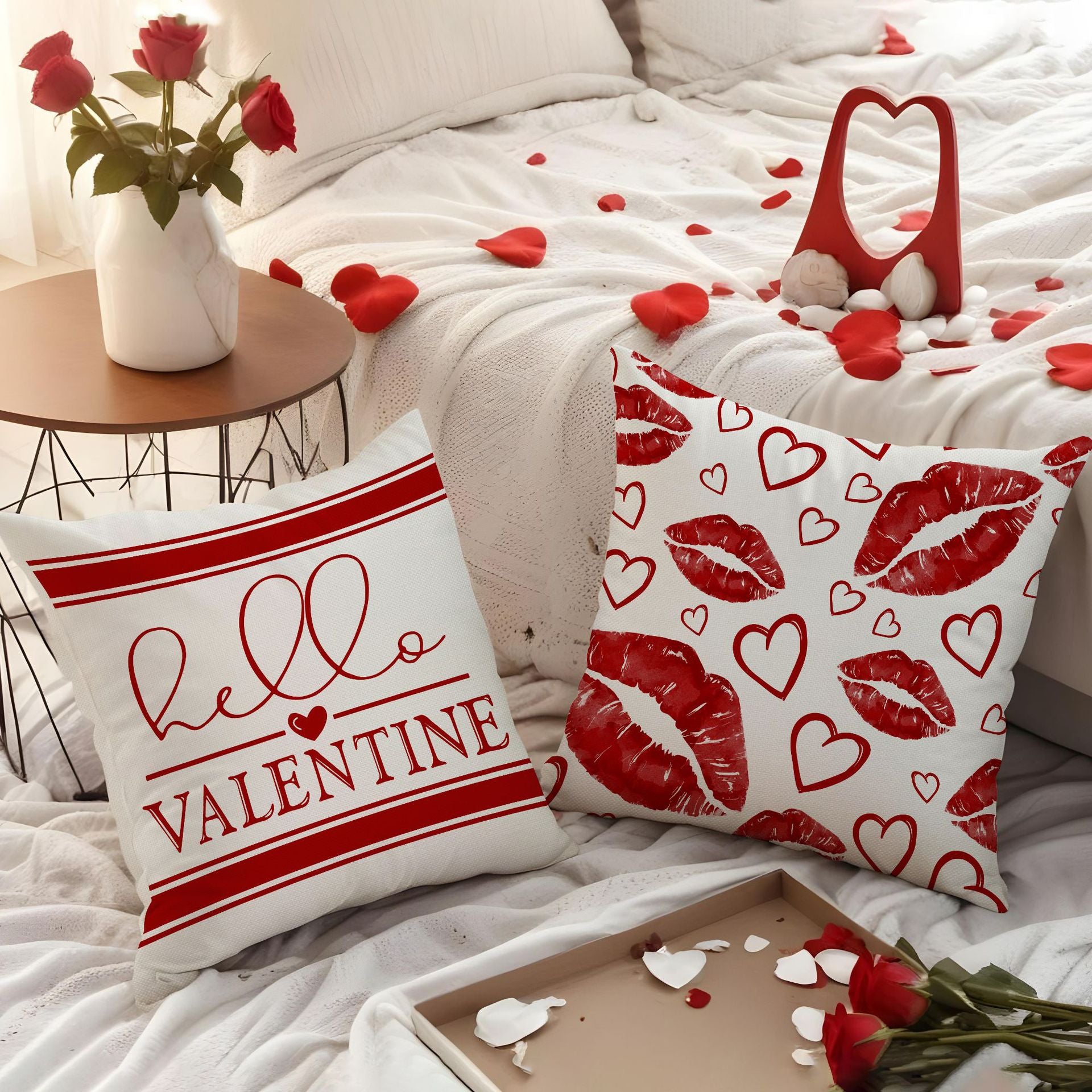 Valentine Red Heart Pillow Cover Family Love Decorative Home