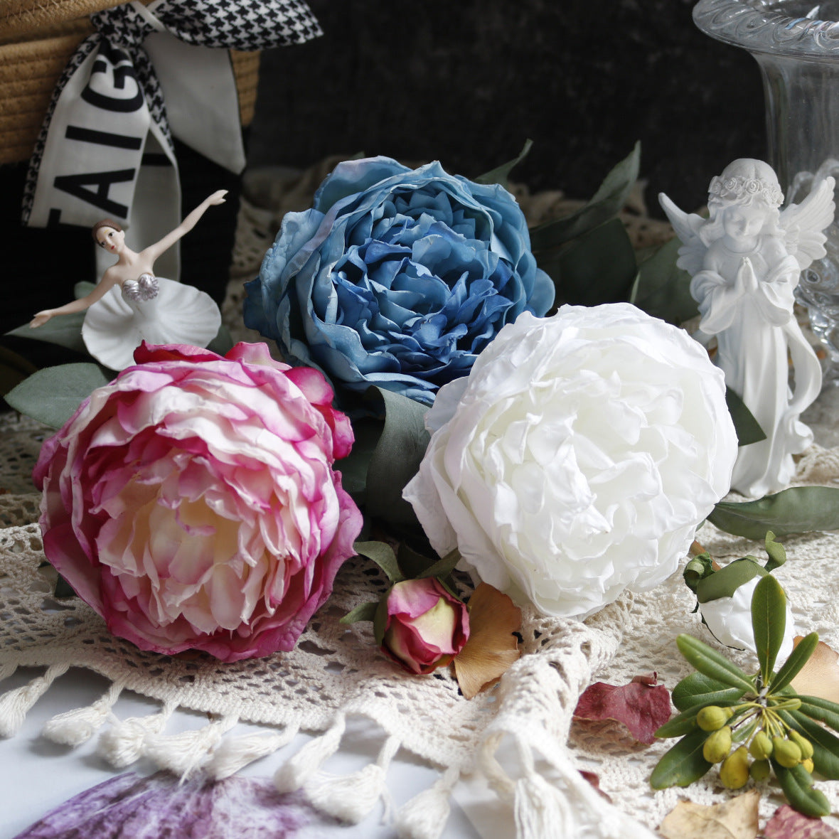 Artificial Peony Stem 2 Heads Faux Silk Flower Home Decor