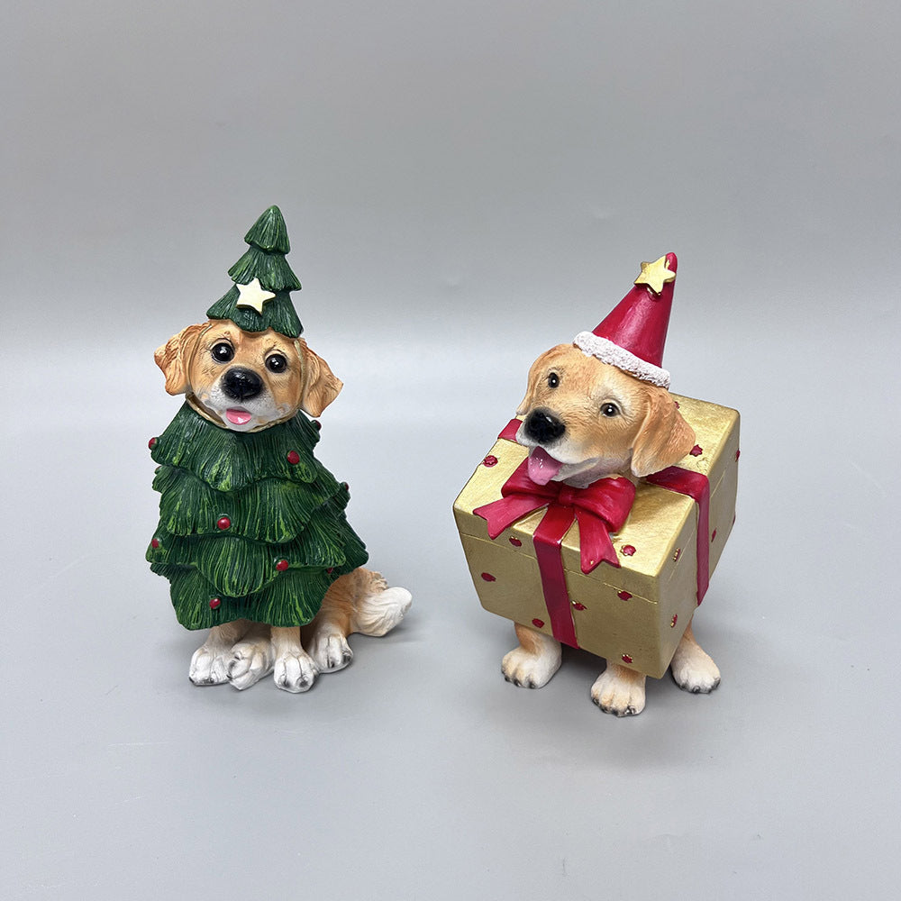 Cute Resin Christmas Dog Figurines Golden Retriever Holiday Decor