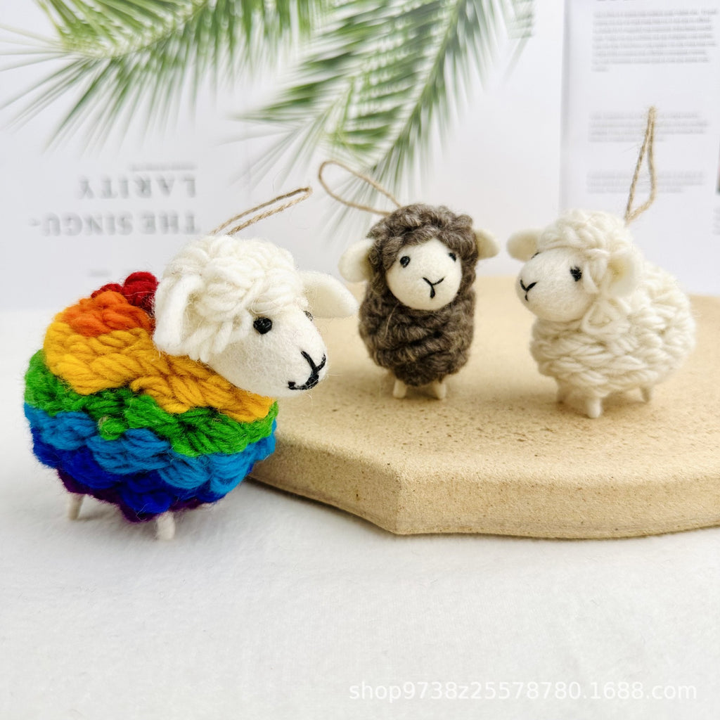 Handmade Wool Felt Sheep Keychain Plush Animal Charm