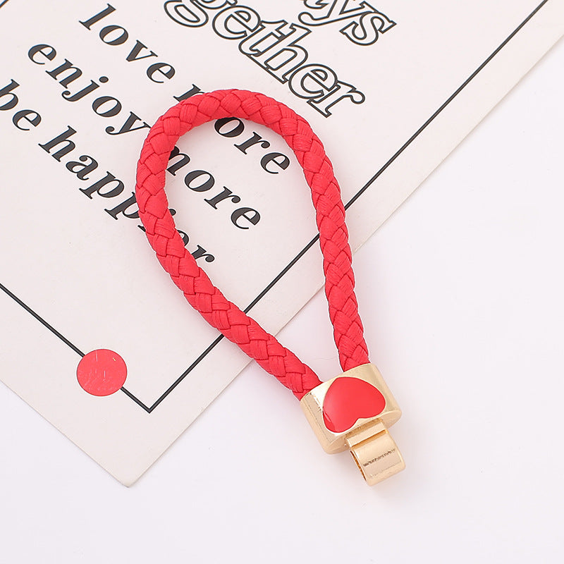 Braided Leather Heart Keychain Car Bag Charm Gift