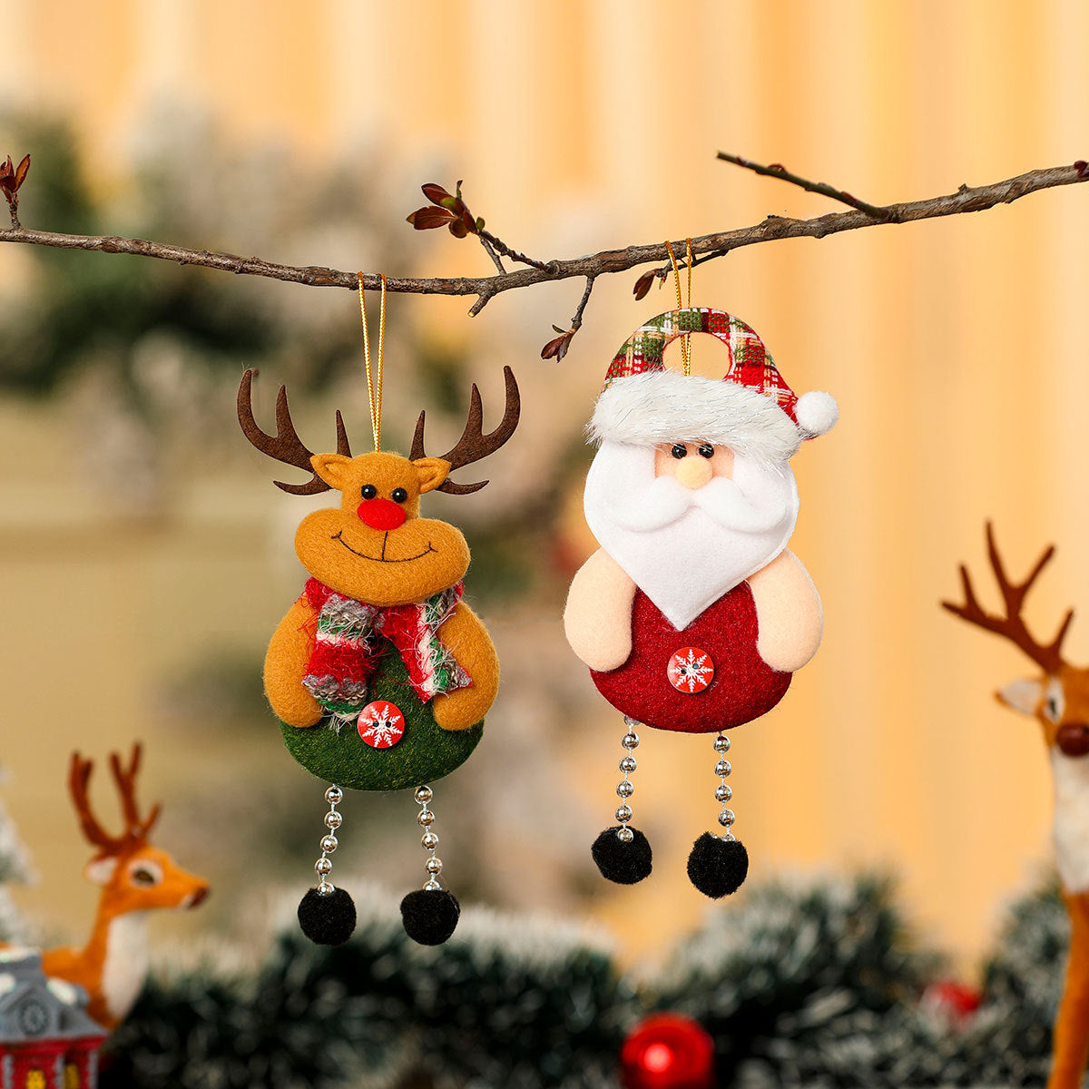 Plush Christmas Character Hanging Ornament Holiday Decor Set