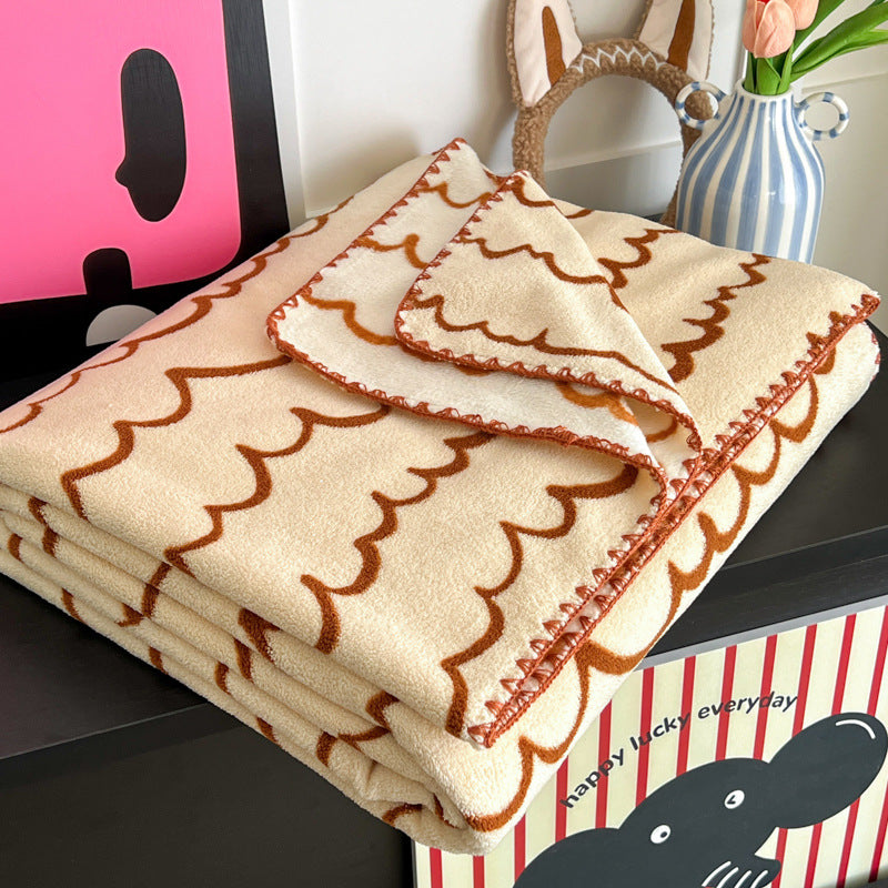 Sherpa Fleece Embroidered Throw Blanket Soft Cozy Home Decor