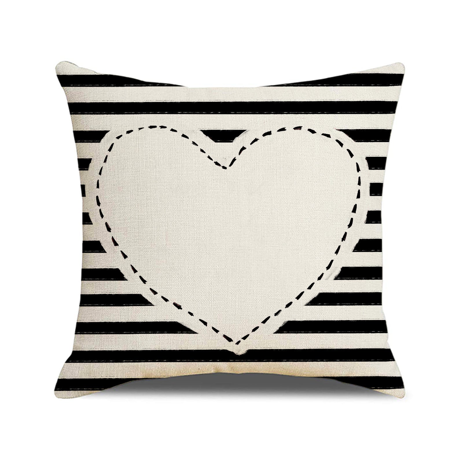 Valentine Heart Print Linen Pillow Cover Set for Sofa Decor