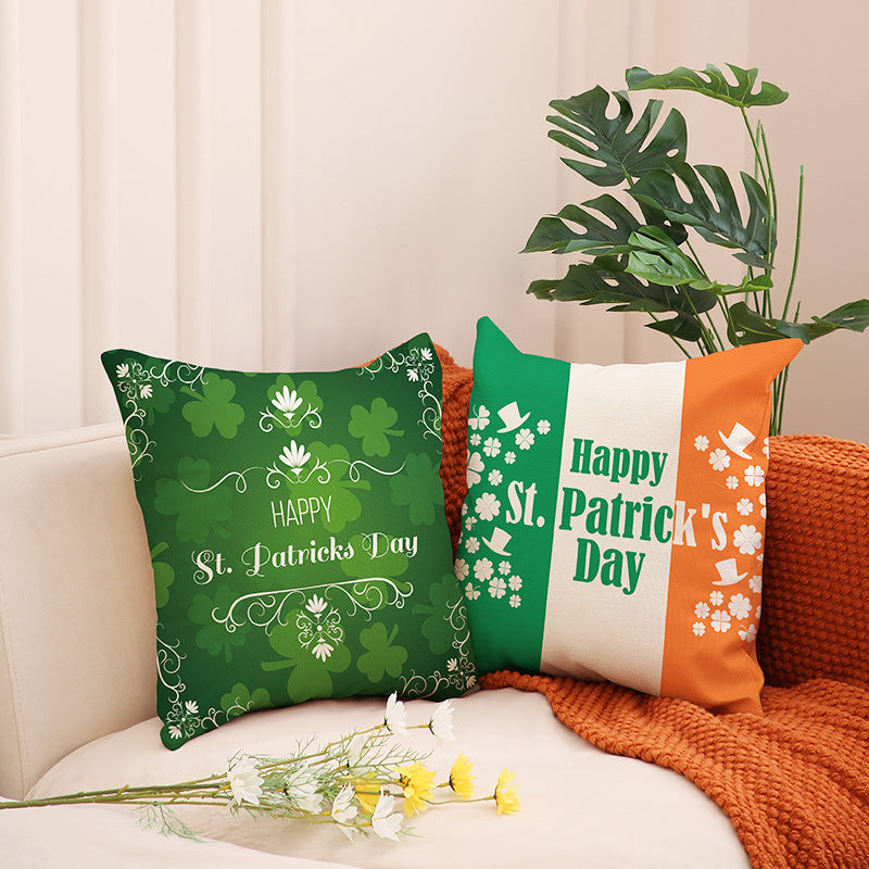 St Patrick’s Day Linen Throw Pillow Cover Shamrock Print