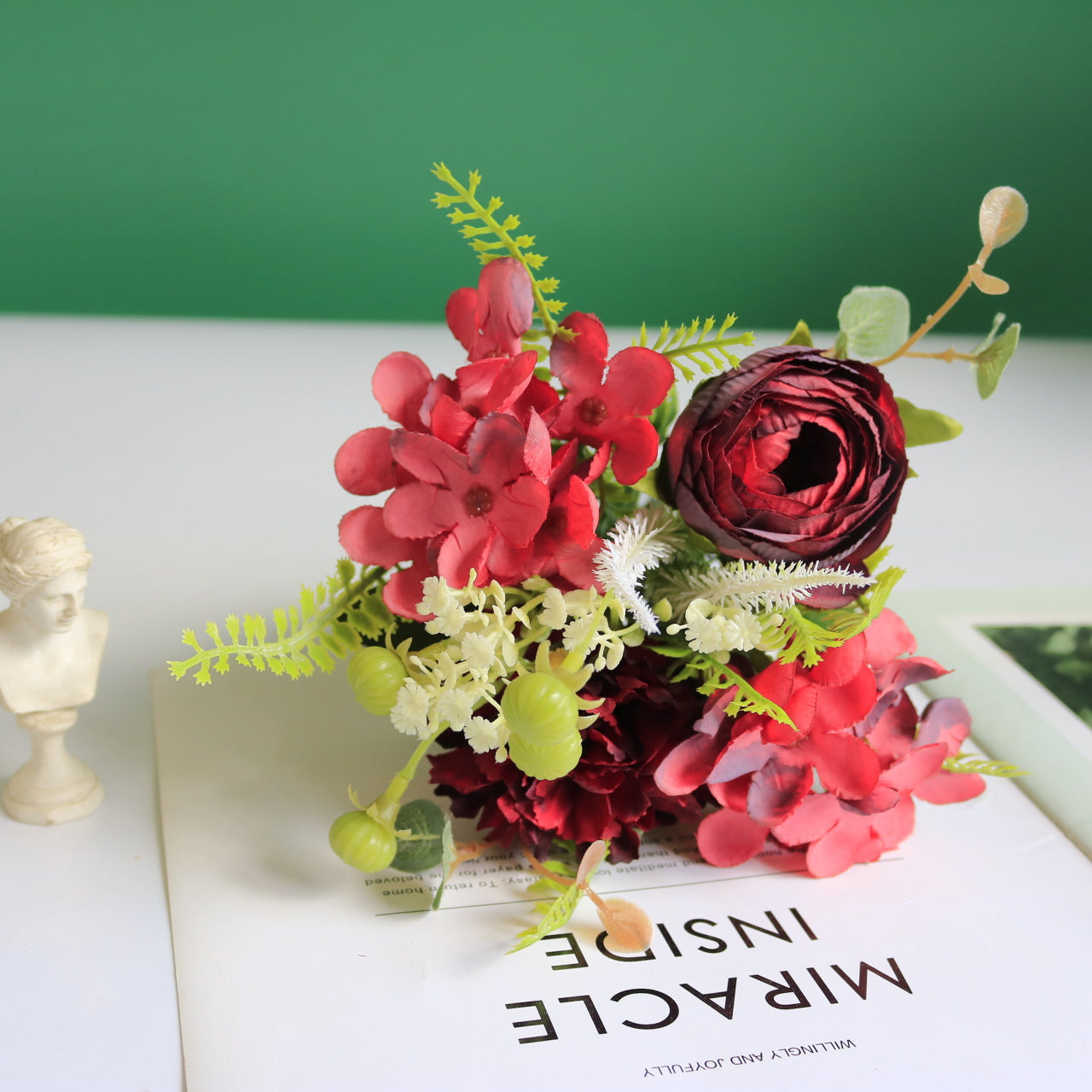 Valentine Faux Carnation Hydrangea Foxtail Grass Bouquet