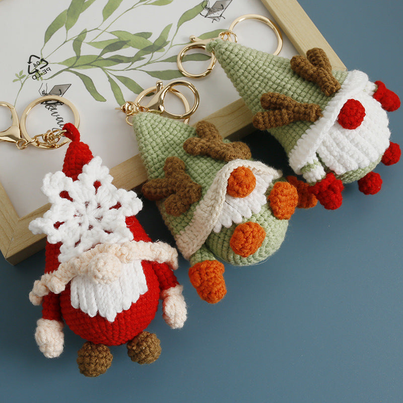 Handmade Crochet Christmas Gnome Reindeer Holiday Keychain