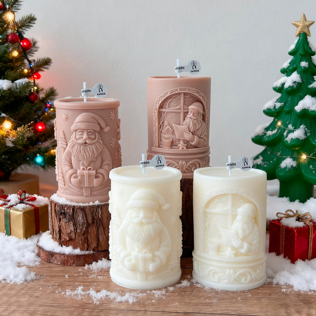 Embossed Santa Christmas Candle Holiday Decor 3D Relief Design