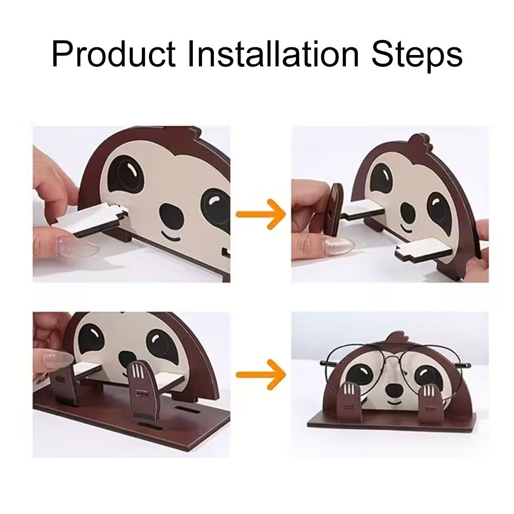 Animal Eyeglasses Stand Wooden Desk Organizer Display Holder