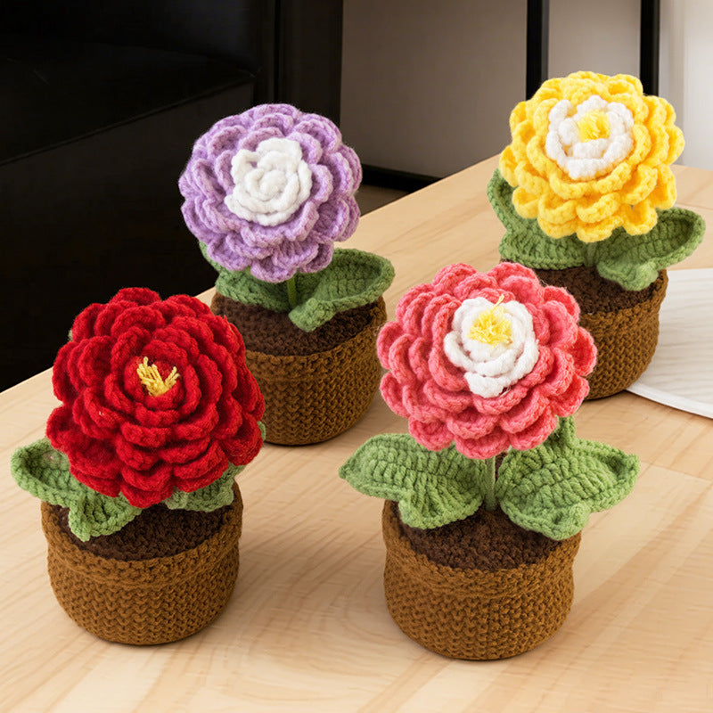 Valentine Handmade Crochet Ranunculus Potted Flower