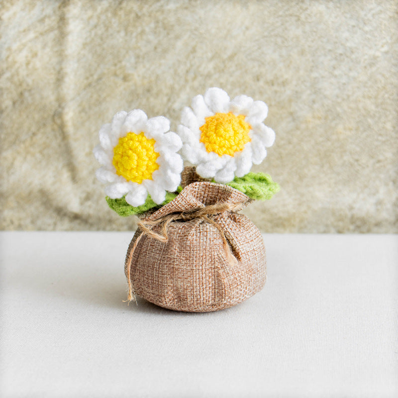 Valentine Handmade Crochet Daisy Potted Faux Flower