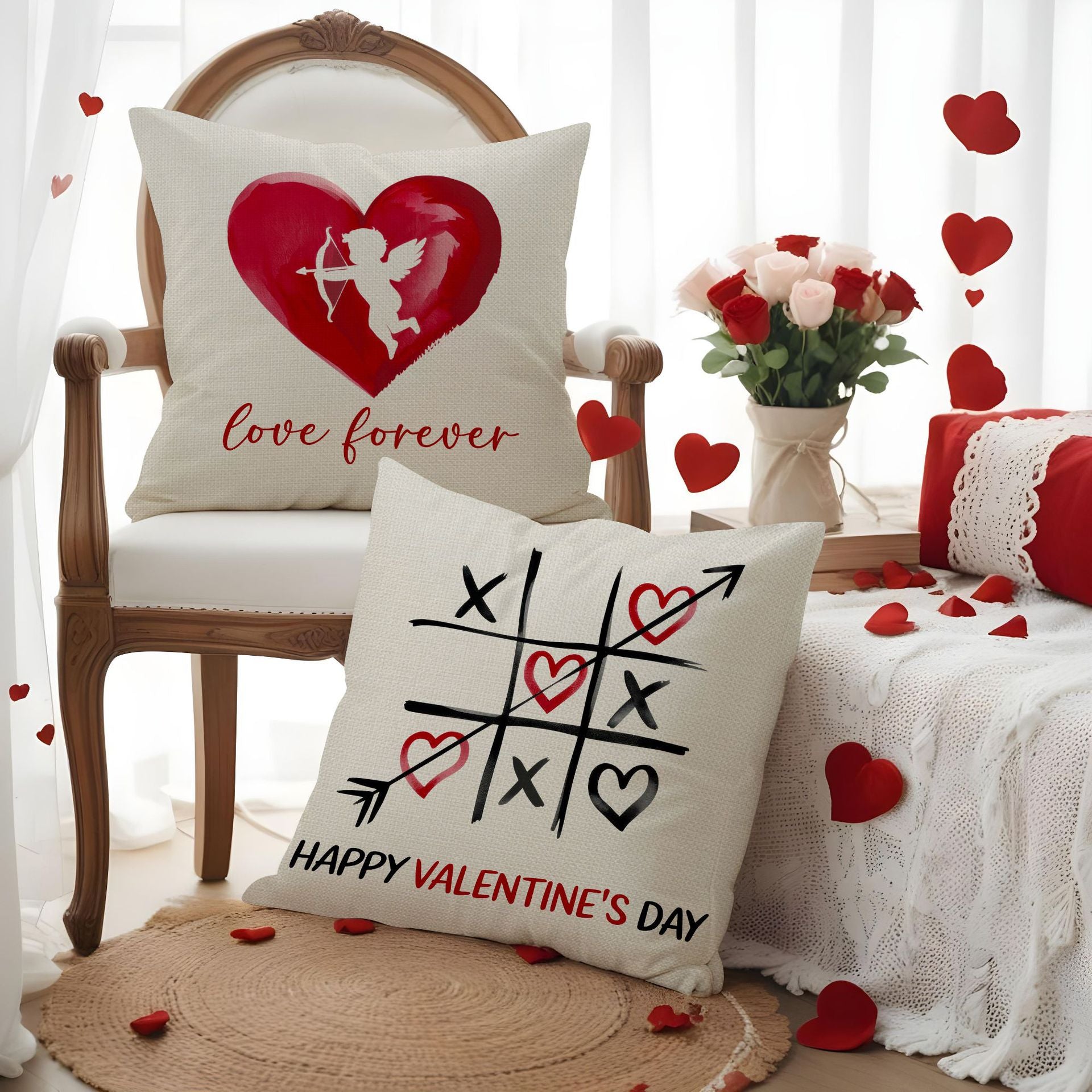 Valentines Day Love Throw Pillow Cover Cute Heart Decor