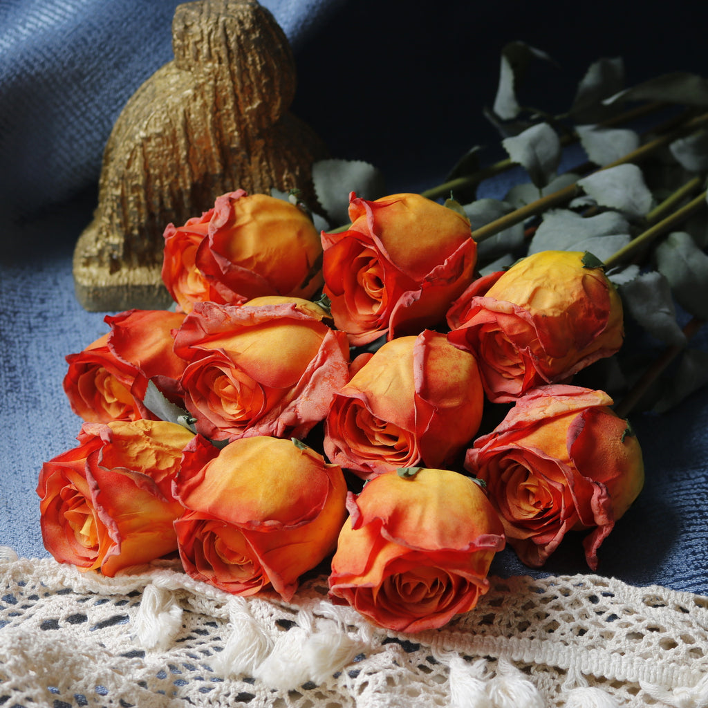 Valentine Faux Burnt Edge Rose Silk Flower Home Decor
