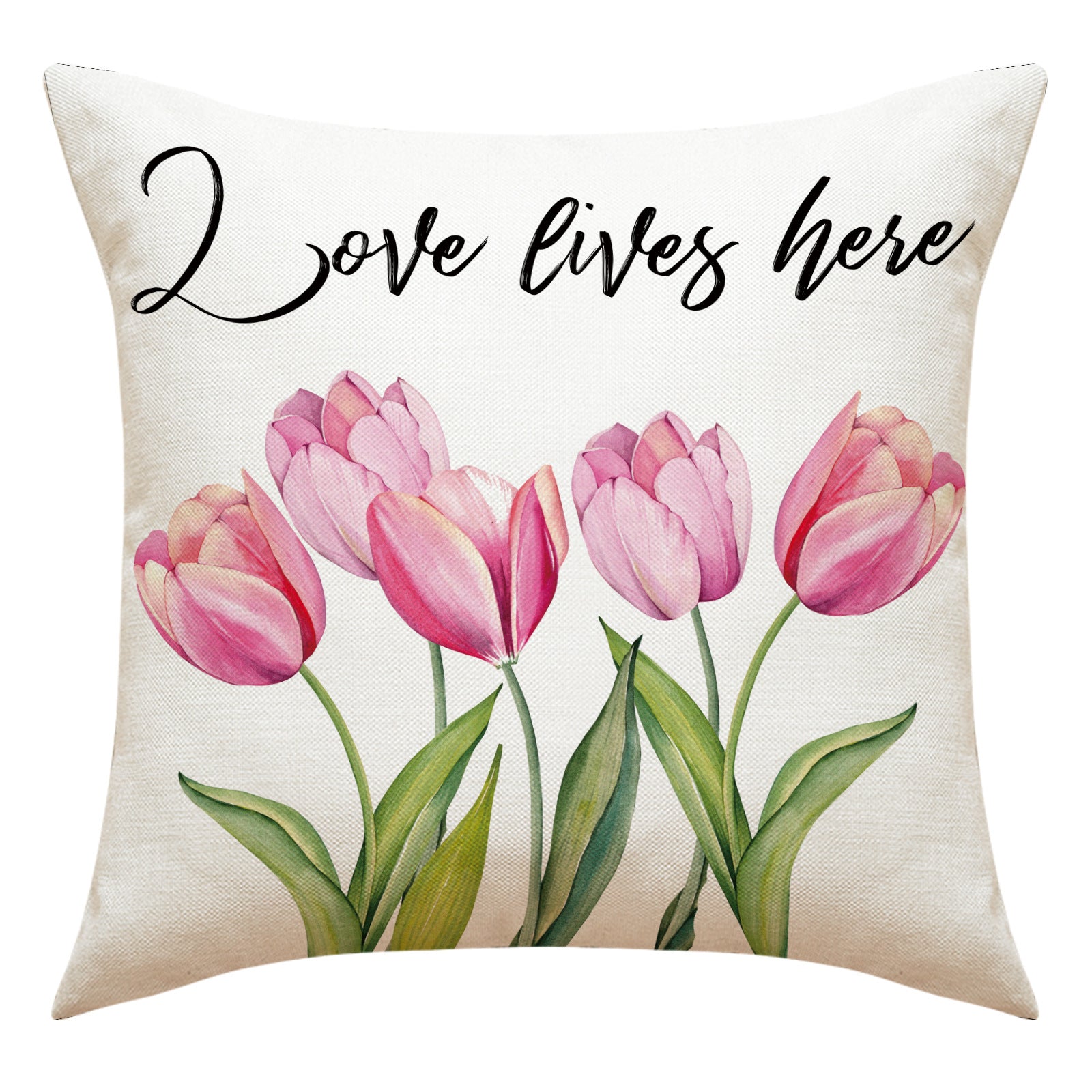 Valentine Tulip Print Linen Pillow Covers Spring Gift Decor