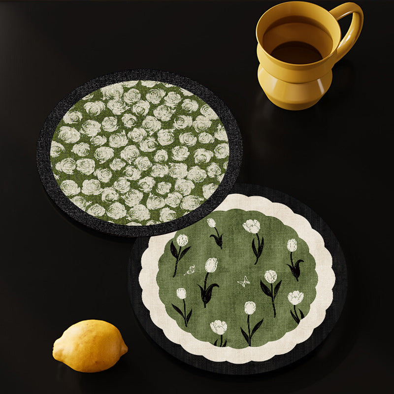 Floral Pattern Rubber Drink Coaster Round Table Decor