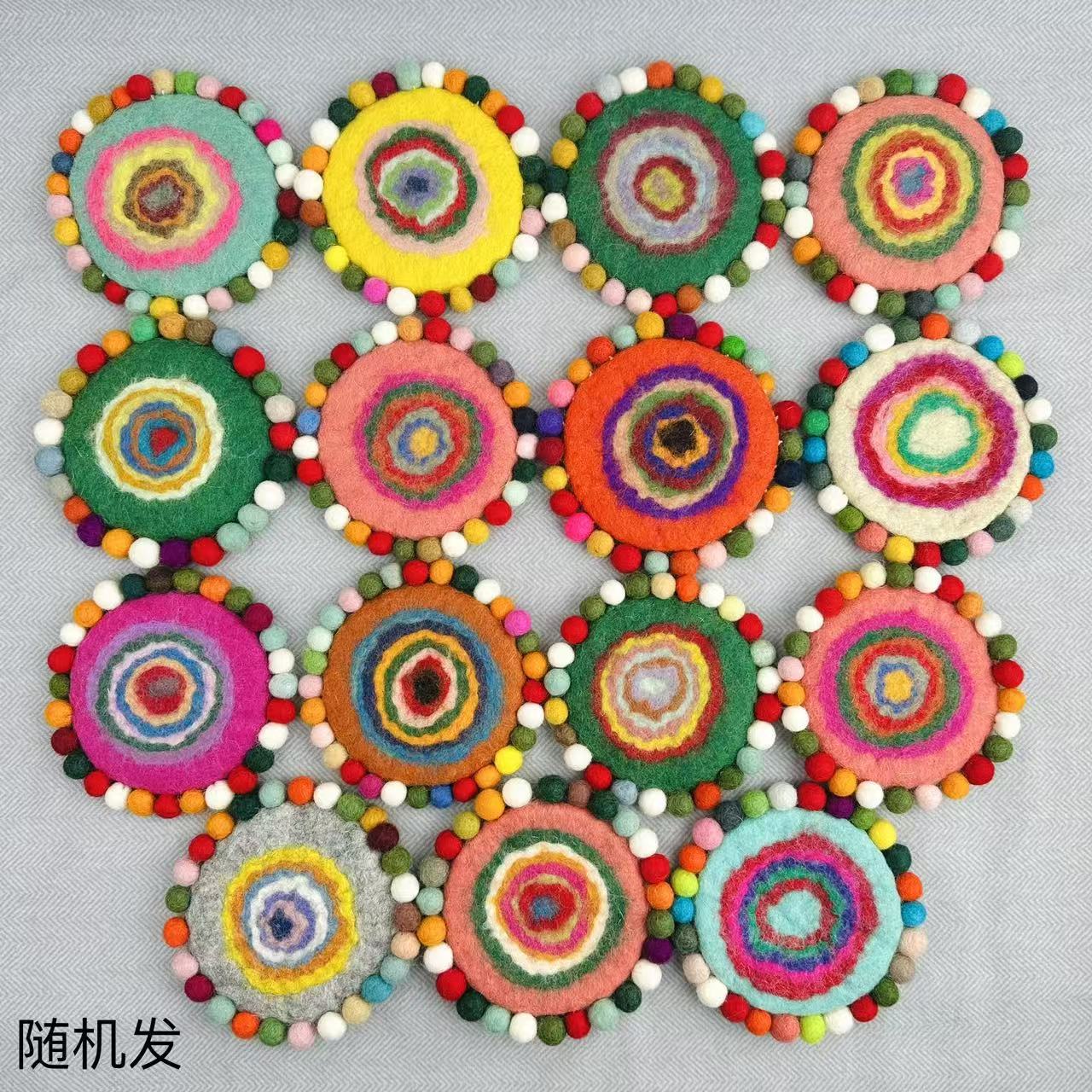 Handmade Felt Coaster Set Wool Dye Round Coasters Hot Pad Table Decor