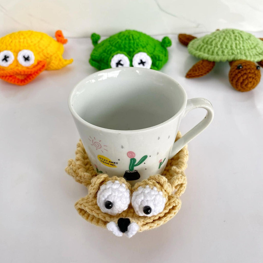 Handmade Crochet Animal Coaster Knit Mug Mat Table Decor
