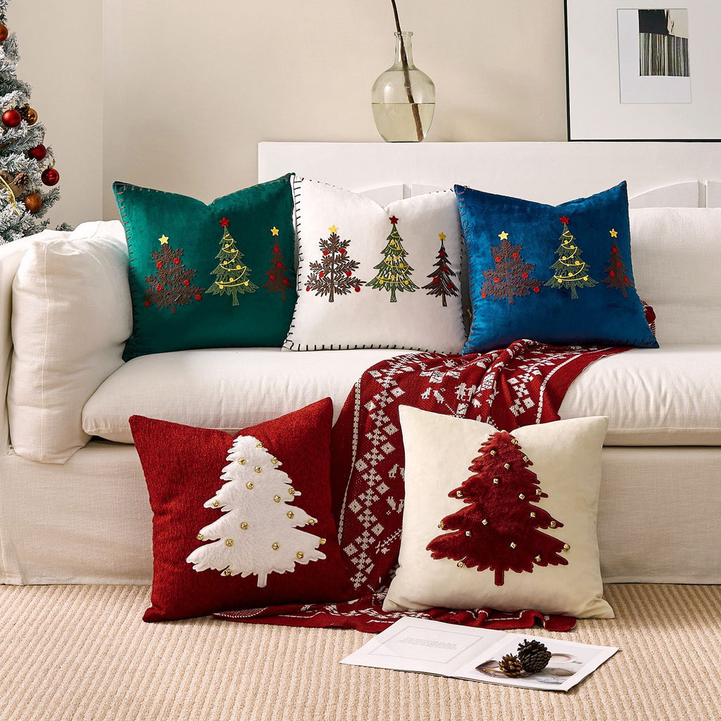 Christmas Tree Embroidered Throw Pillow Cover 18x18in