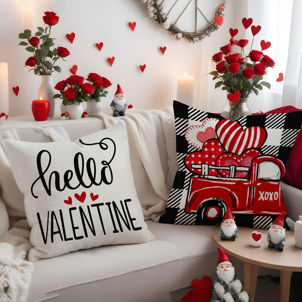 Valentine Heart Linen Pillow Covers Set for Cozy Home Decor