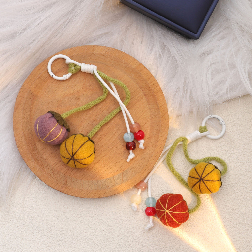 Pumpkin Plush Keychain Bag Charm with Beaded Hanging Design