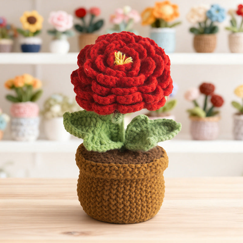 Valentine Handmade Crochet Ranunculus Potted Flower