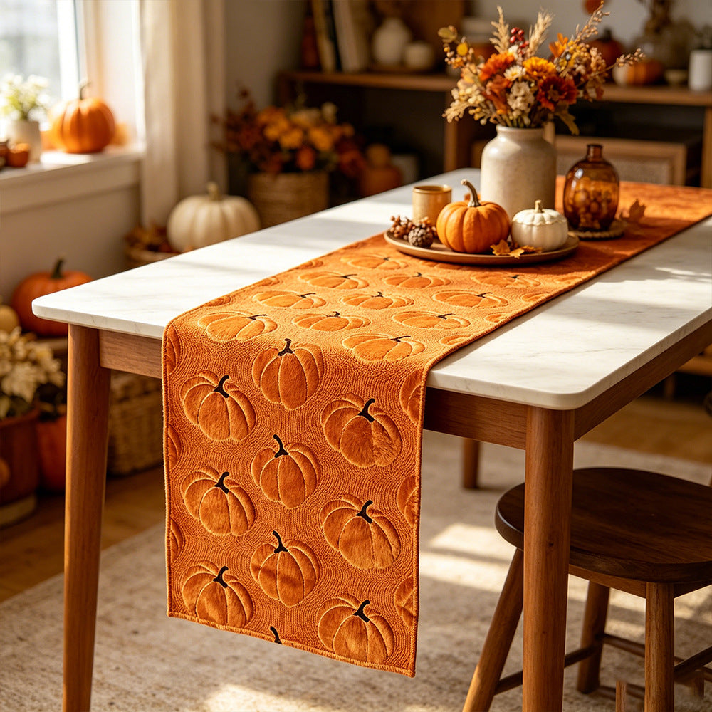 Pumpkin Embroidered Table Runner Fall Halloween Decor