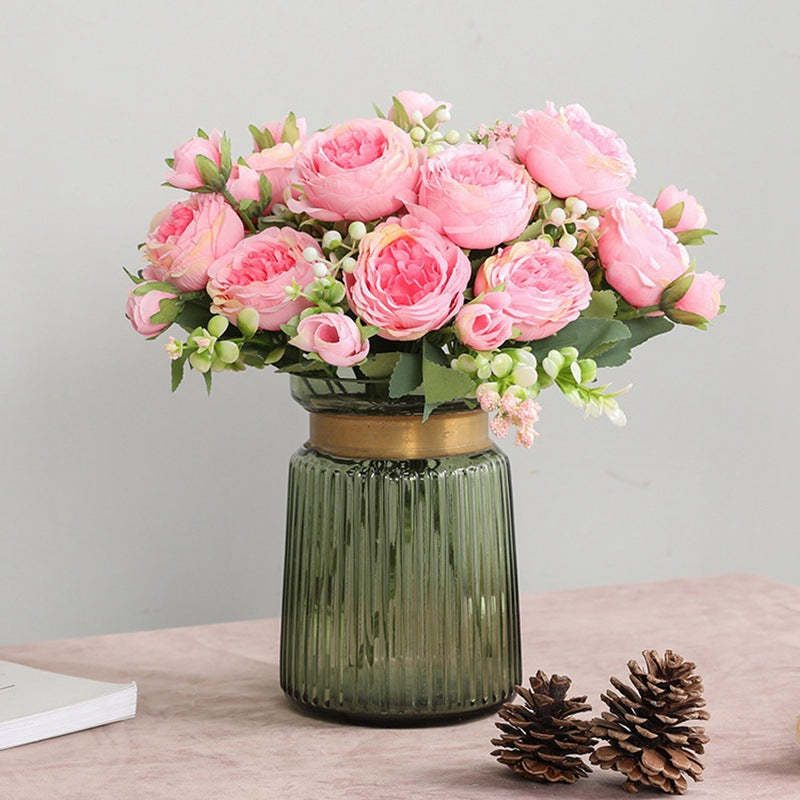 Artificial Peony Flower Arrangement Faux Silk Bouquet Decor