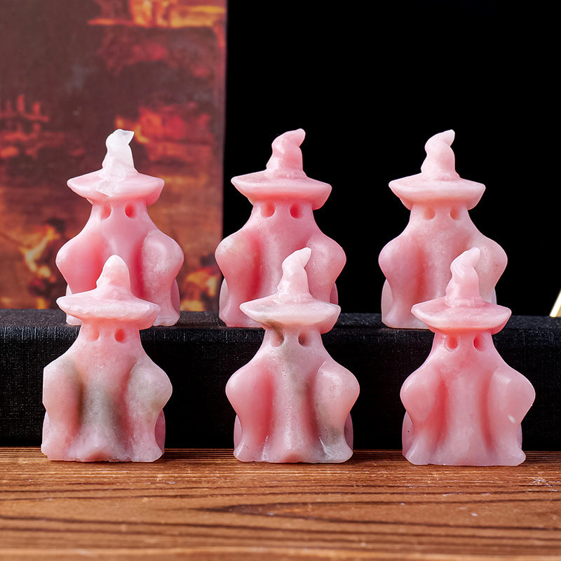 Pink Natural Stone Carved Ghost Figurine Halloween Decor