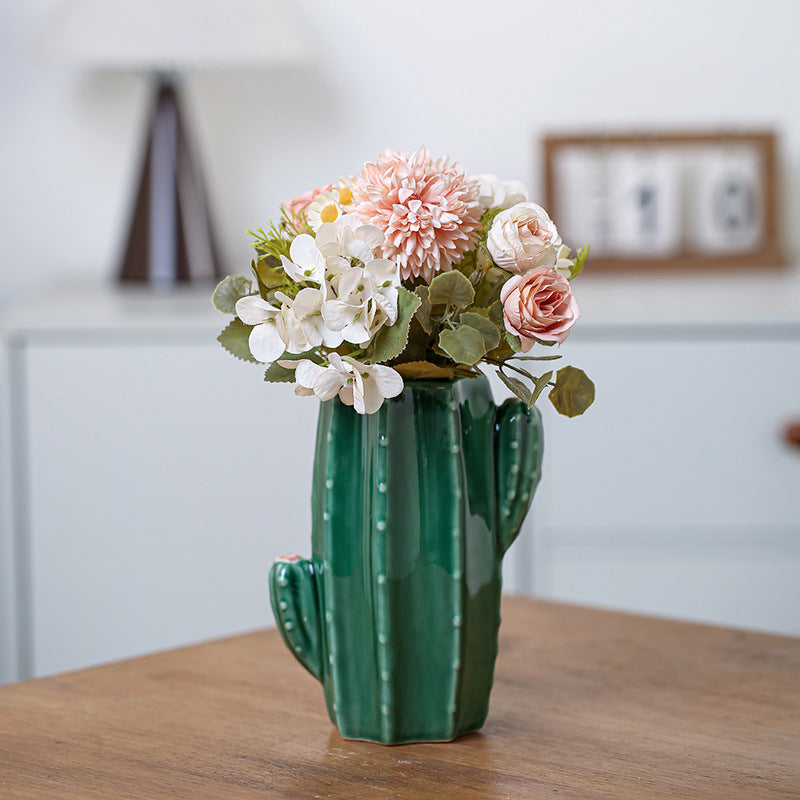 Cactus Ceramic Vase Decorative Flower Arrangement Home Accent