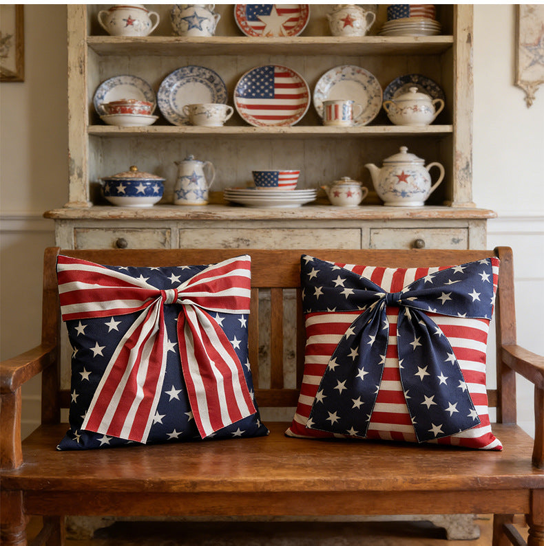 4th of July American Flag Bow Pillow Cover Cushion