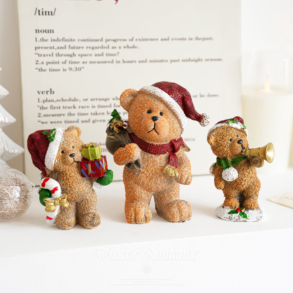 Christmas Bear Resin Figurine Santa Hat Holiday Decor
