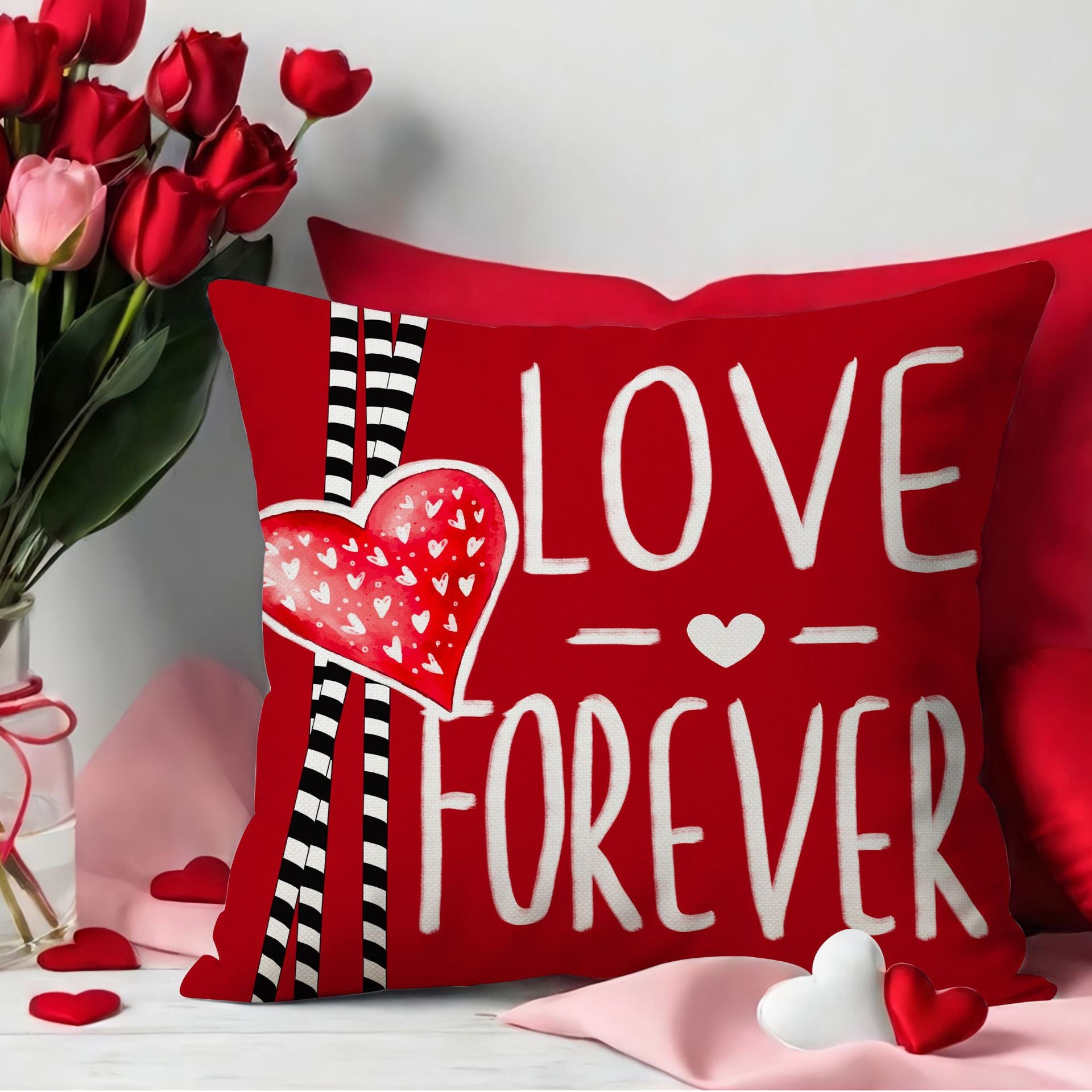 Valentine Heart Pillow Covers Love Theme Letter Print Decor