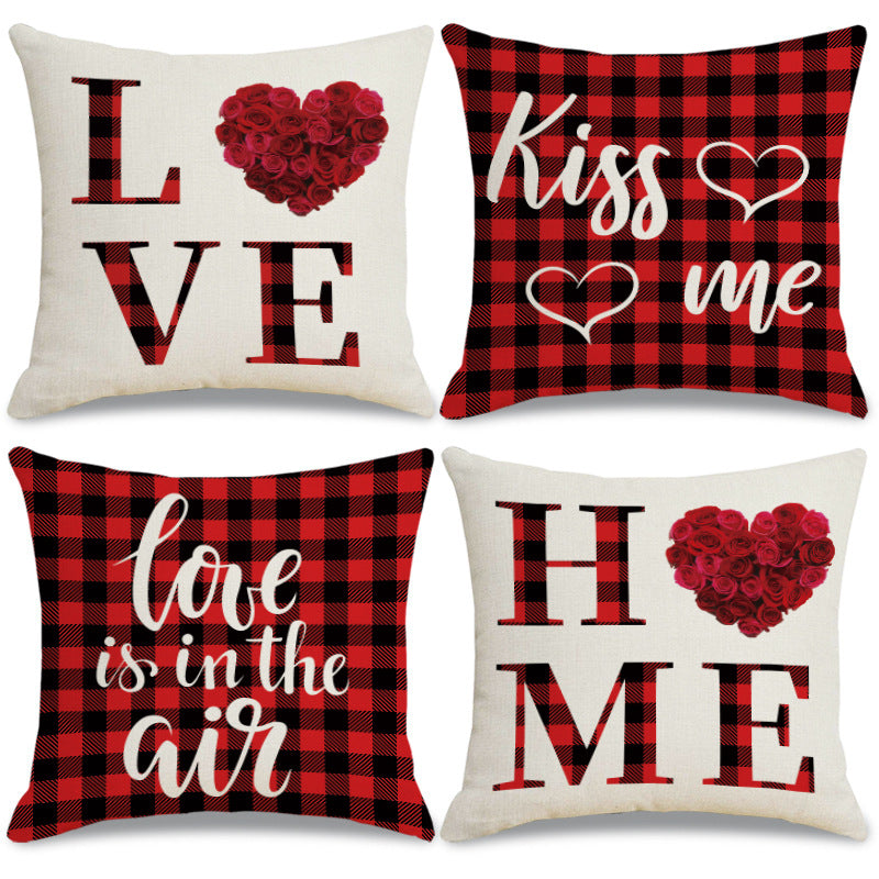 Valentine Home Decor Buffalo Plaid Love Heart Pillow Cover