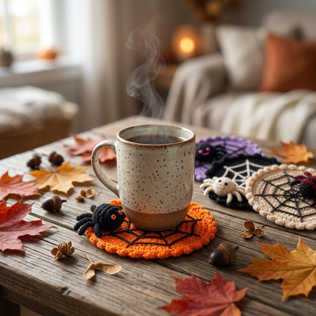Crochet Spider Web Coaster Halloween Table Decor